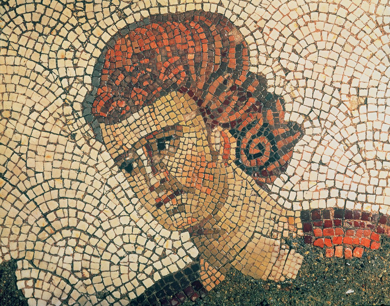 Hlava římského vojáka, podlaha z Velkého císařského paláce, Konstantinopol, 5.-6. století (mozaika) od Byzantine