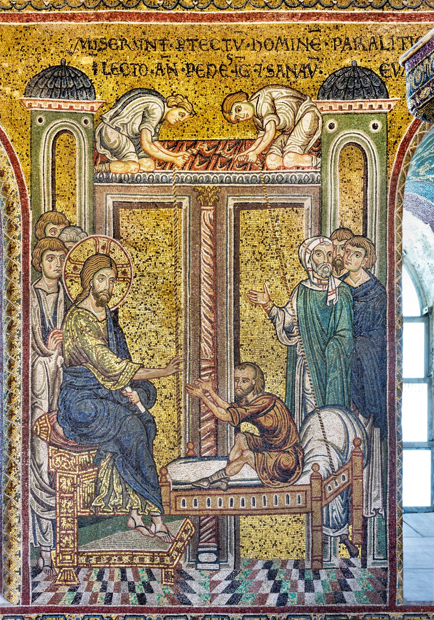 Ježíš uzdravující ochrnuté, byzantská mozaika, epizody z Kristova života, XII-XIII století (mozaika) od Byzantine