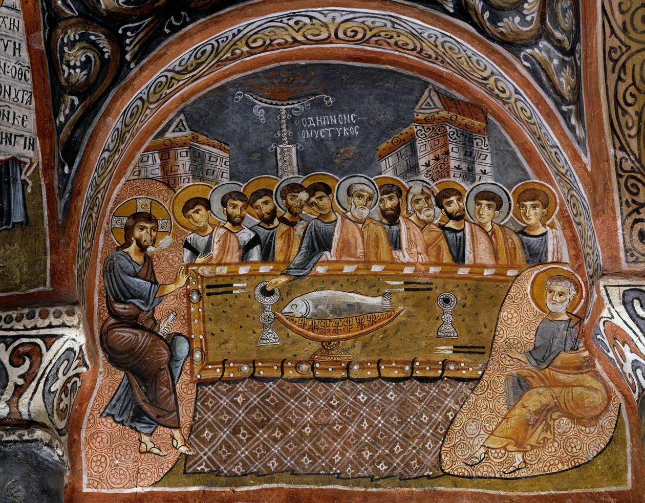 Poslední večeře, byzantská freska (12. století), Karanlik Kilise (Temný kostel) (12.-13. století), Goreme (Seznam světového dědictví UNESCO od Byzantine