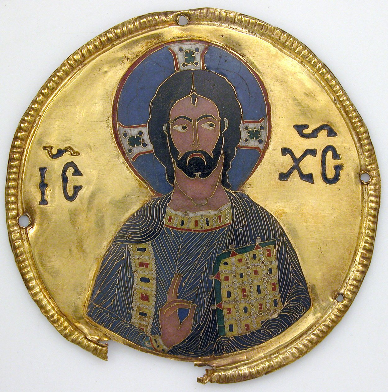 Medailon s Kristem z rámu ikony, cca 1100 (zlato, stříbro a smalt cloisonné) od Byzantine