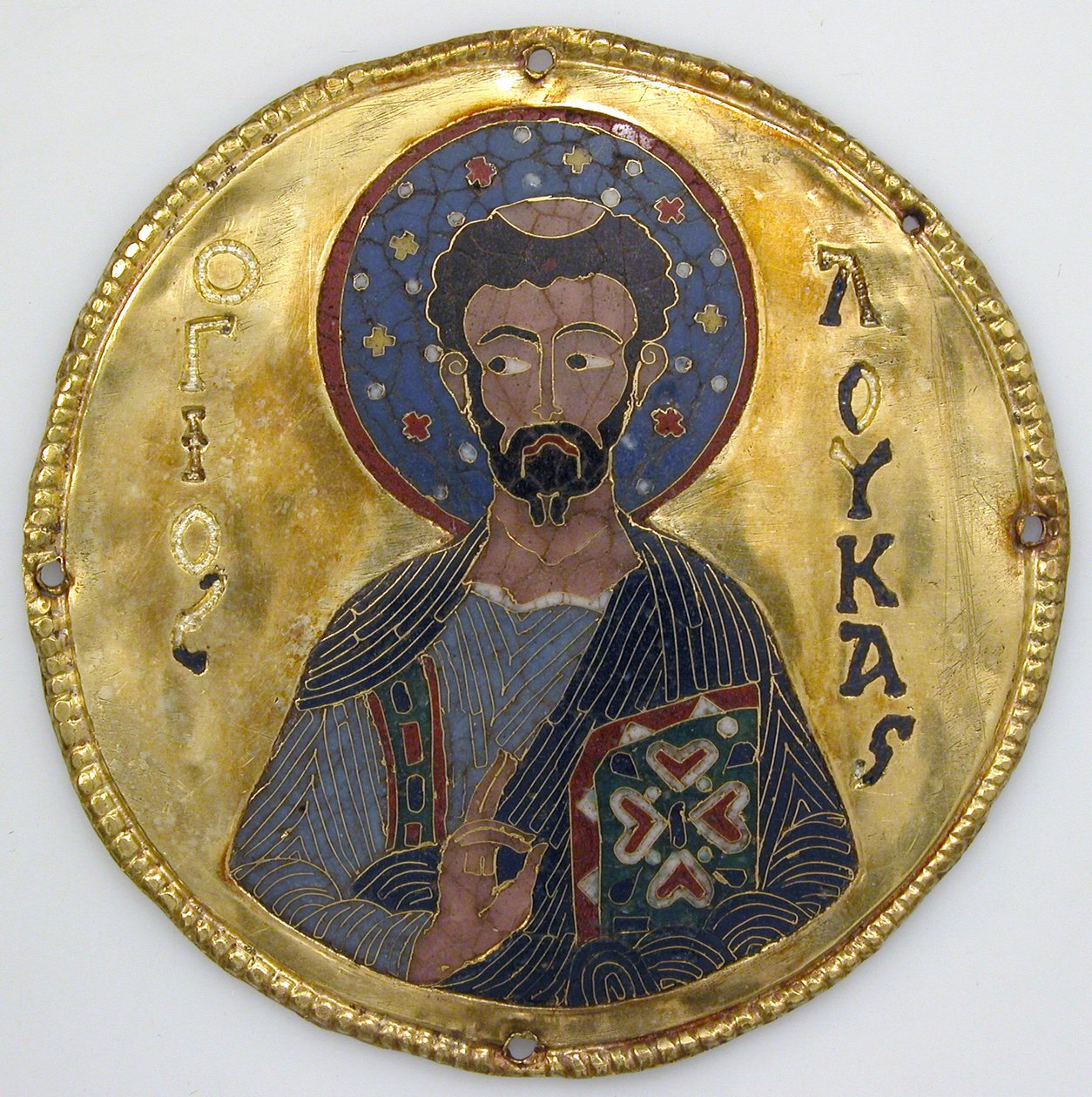 Medailon se svatým Lukášem z rámu ikony, cca 1100 (zlato, stříbro a smalt cloisonné) od Byzantine