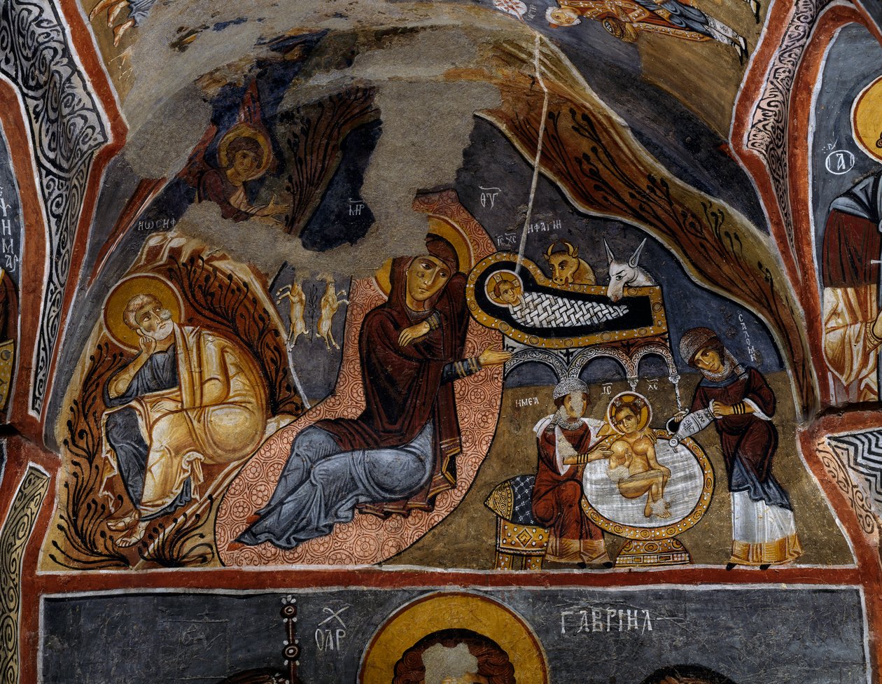 Narození Páně, byzantská freska (12. století), Karanlik Kilise (Temný kostel) (12.-13. století), Goreme (Seznam světového dědictví UNESCO od Byzantine