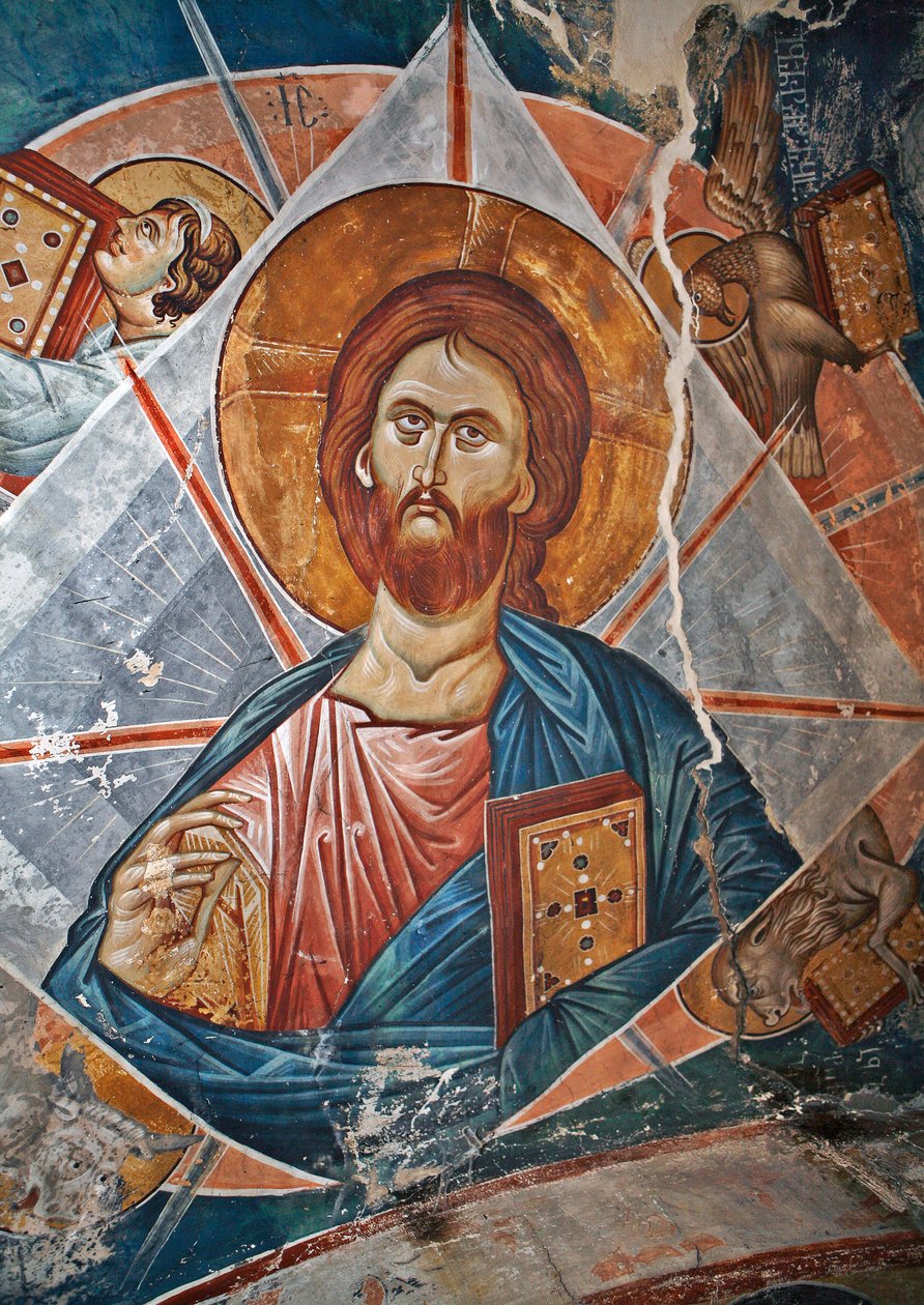 Salvator Mundi (Spasitel světa) - Peinture de Damiane (aktivní 14. století) - 14. století - Freska - Klášter sv. Jiří, Ubisi (Georgie) ©FineArtImages/Leemage od Byzantine