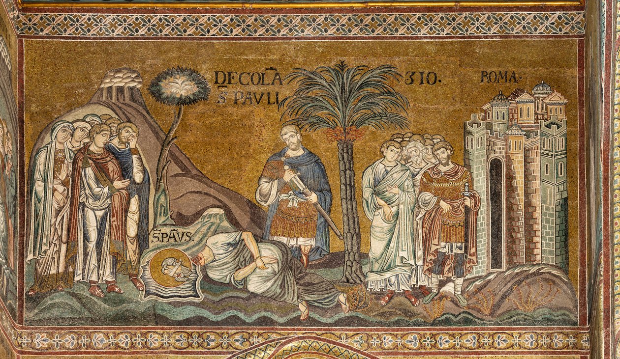 Stětí hlavy svatého Pavla v Římě, byzantská mozaika, XII-XIII století v severní transeptu (mozaika) od Byzantine