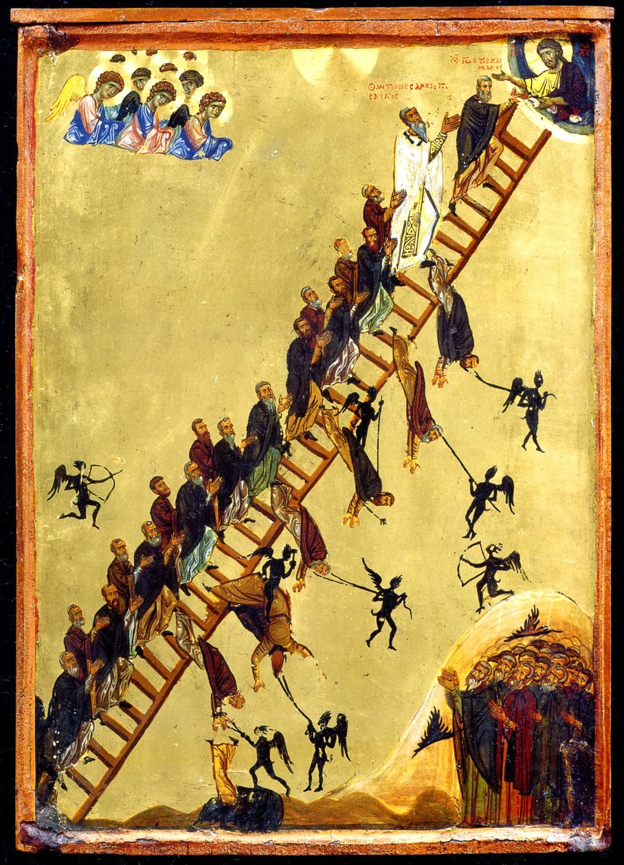 Nebeský žebřík svatého Jana Klimackého (tempera a zlato na dřevě) od Byzantine
