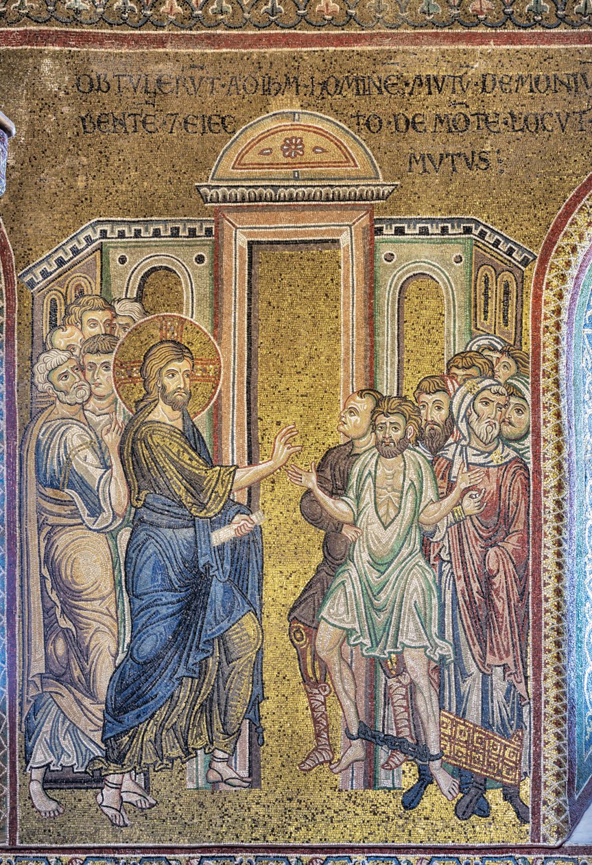 Zázrak uzdravení posedlých, byzantská mozaika, epizody ze života Krista, XII-XIII století (mozaika) od Byzantine
