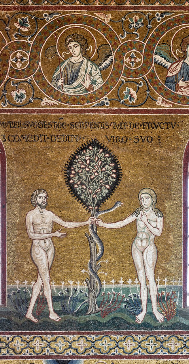 Prvotní hřích, byzantská mozaika, cyklus Starého zákona – pozemský ráj, XII-XIII sec (mozaika) od Byzantine