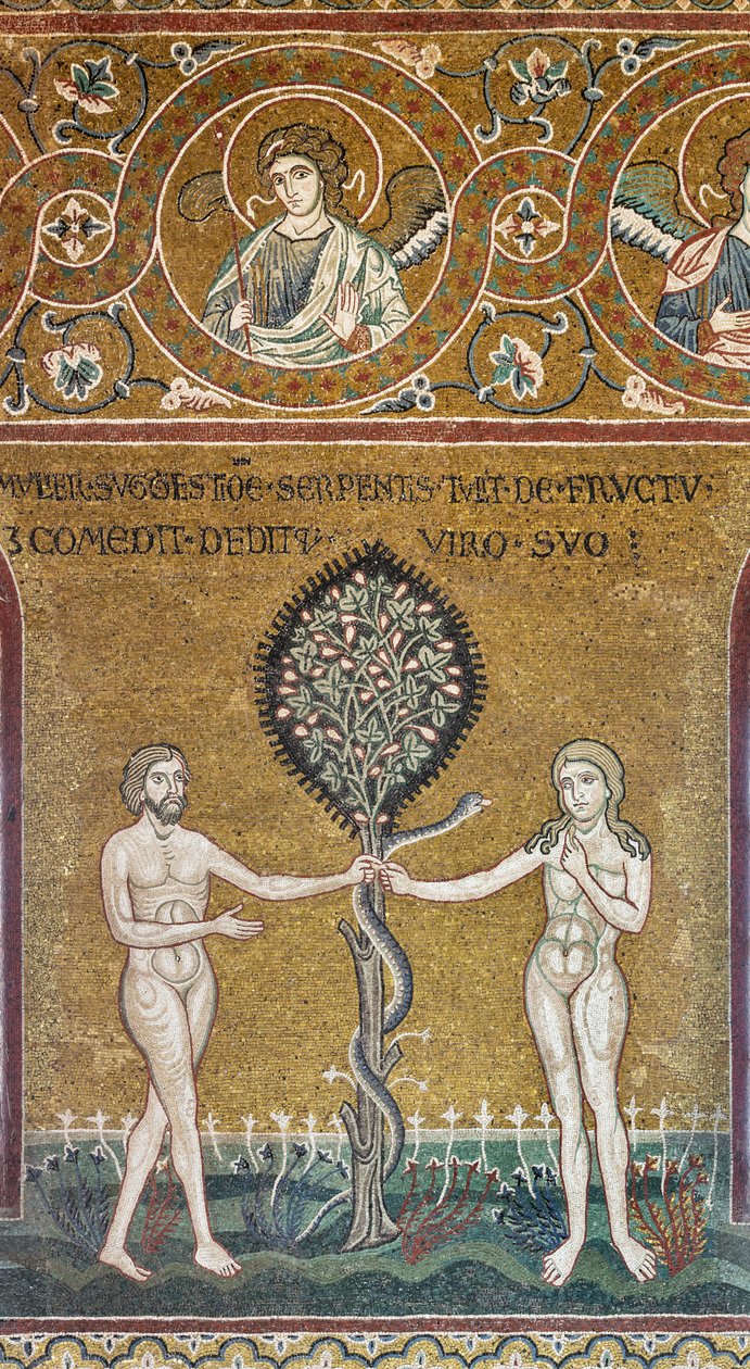 Prvotní hřích, byzantská mozaika, cyklus Starého zákona – pozemský ráj, XII-XIII sec (mozaika) od Byzantine