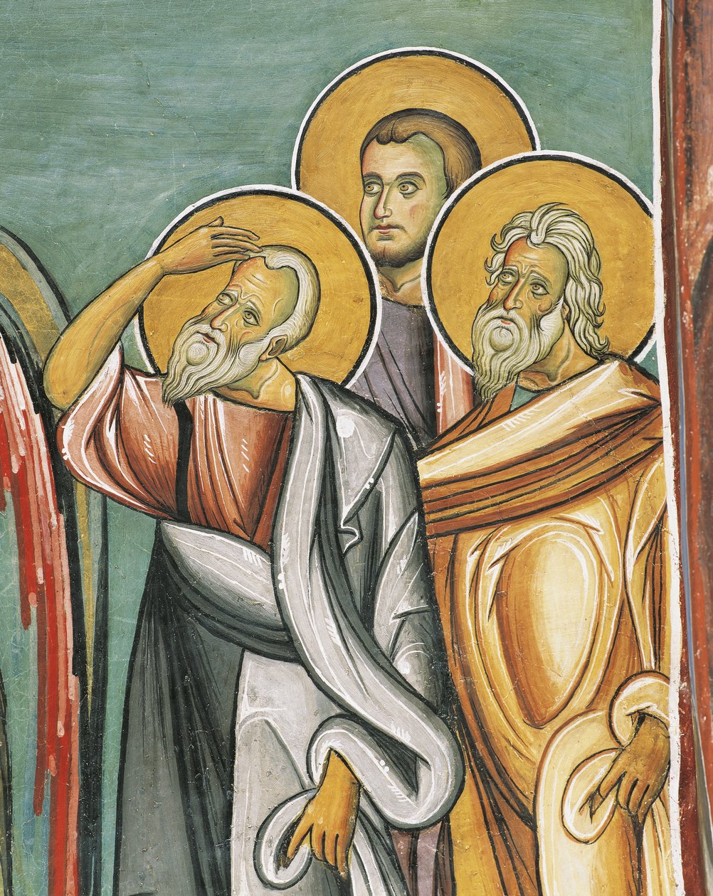 Tři lidé v kostele, Panagia tou Araka, Byzant, pohoří Troodos, Kypr od Byzantine