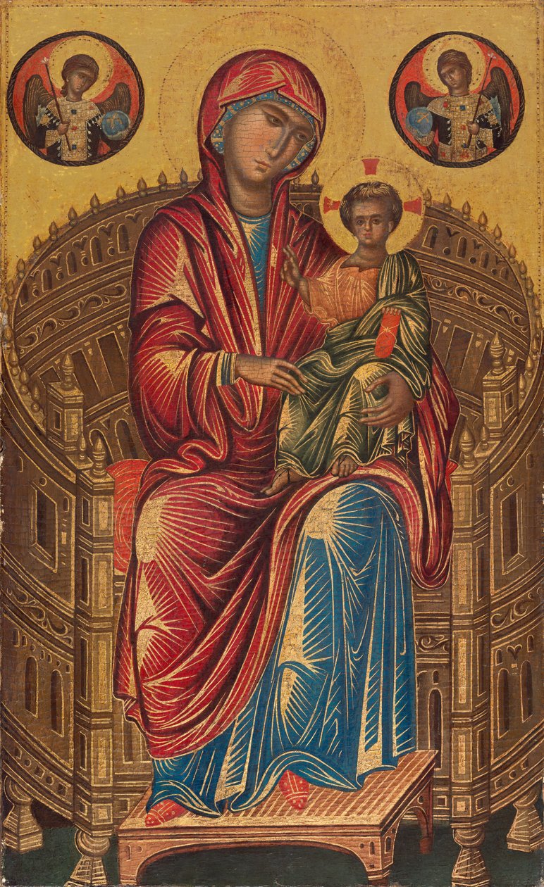 Madonna a dítě na zakřiveném trůně od Byzantine 13th Century