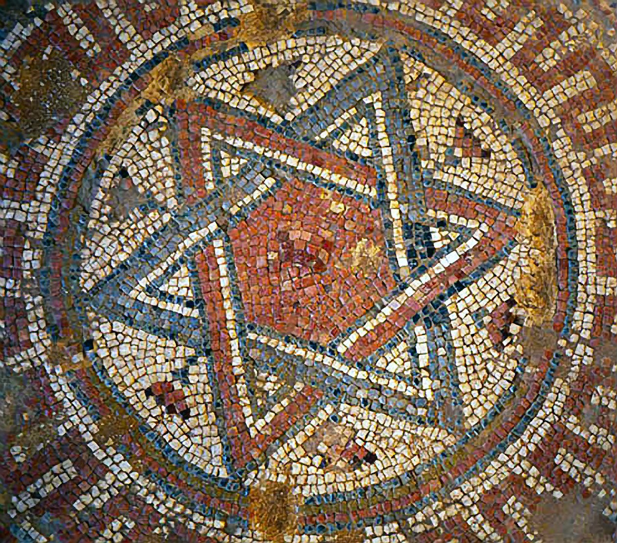 Detail z mozaikové podlahy zobrazující Davidovu hvězdu z byzantského kostela v Shiloh, Západní břeh, 4. století našeho letopočtu (mozaika) od Byzantine Byzantine