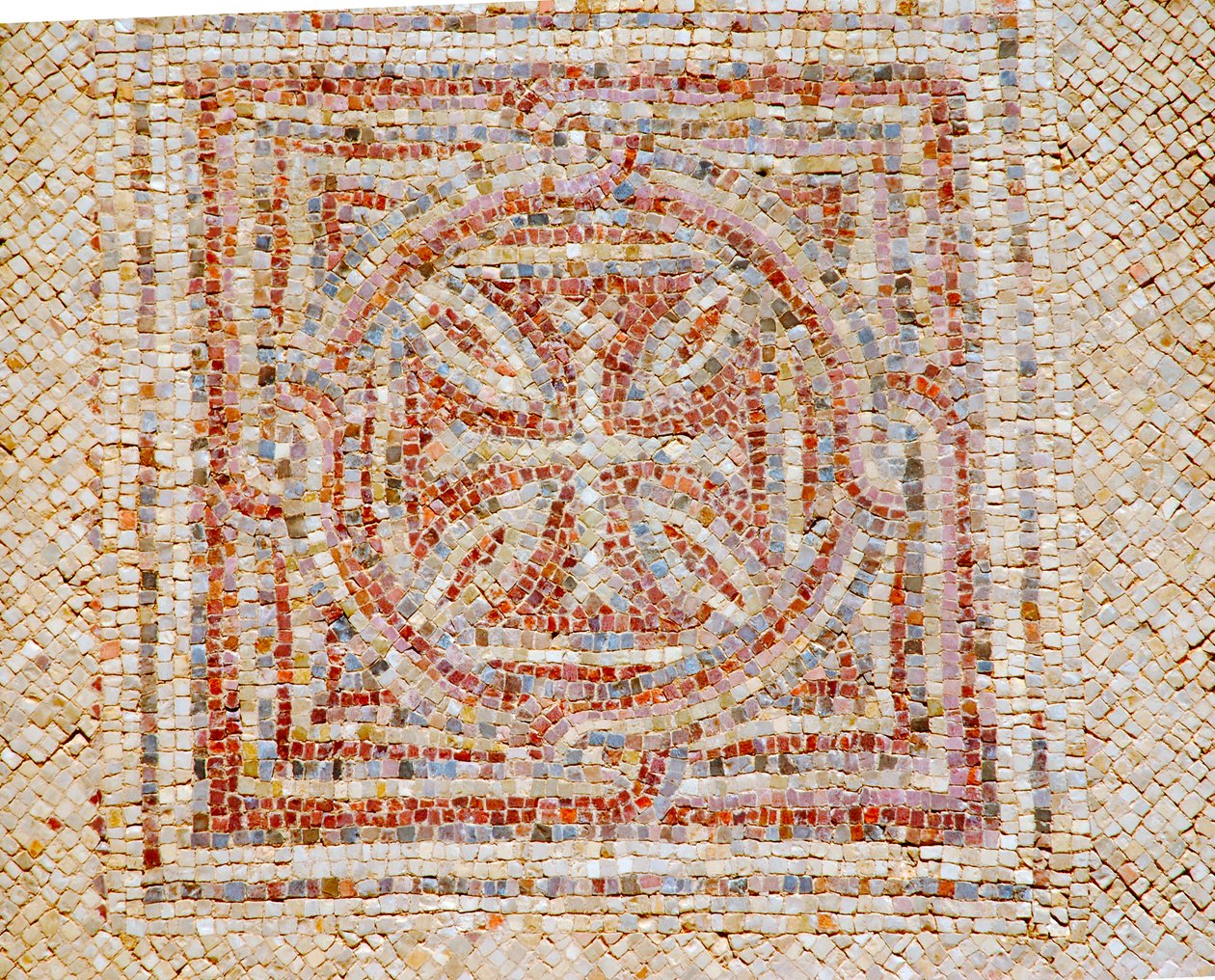 Detail kříže z mozaikové podlahy byzantského kostela v Shoham, Izrael, cca 5. století našeho letopočtu (mozaika) od Byzantine Byzantine