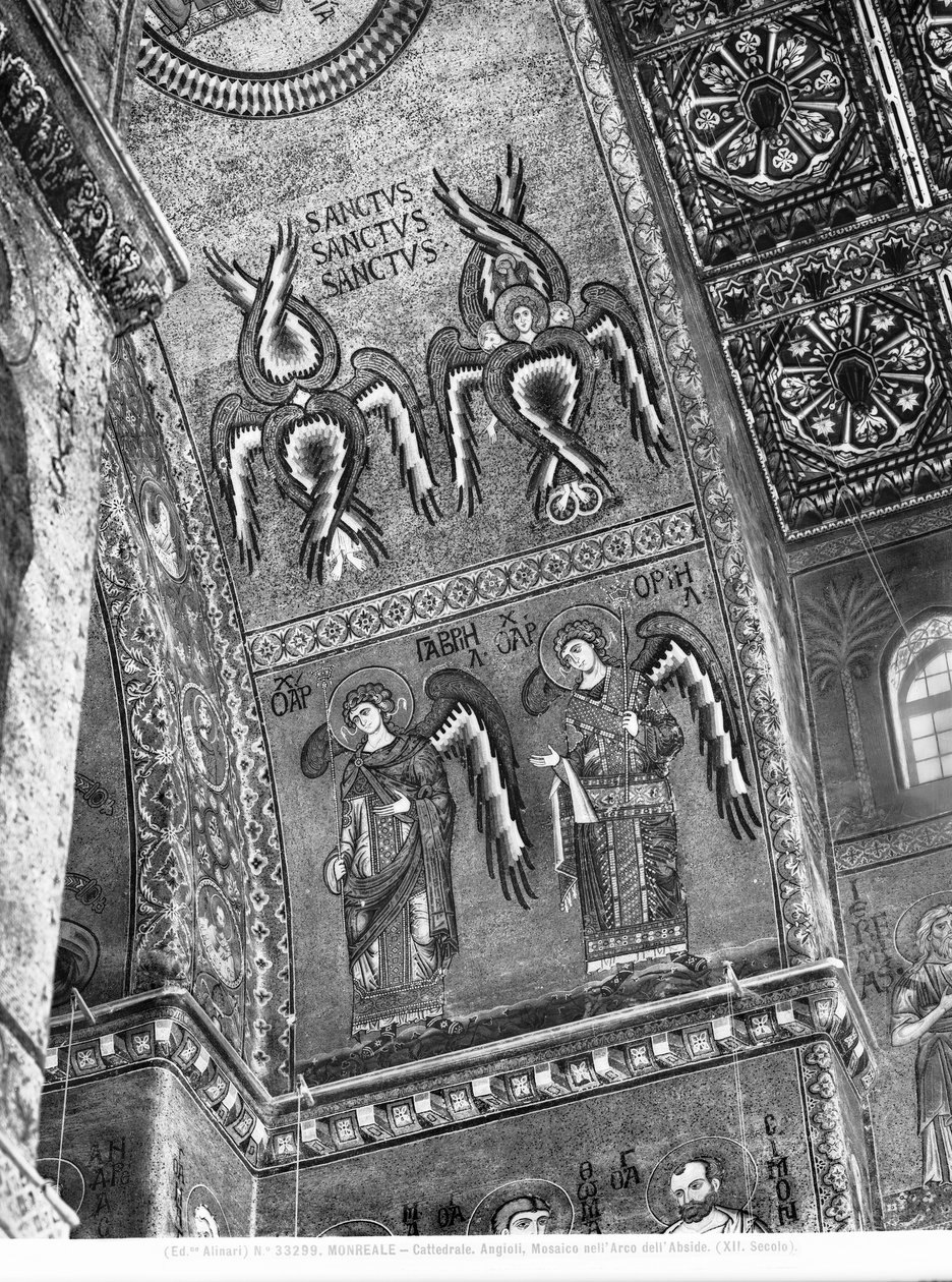 Detail andělů z apsidy, cca 1175-1250 (mozaika) od Byzantine Byzantine