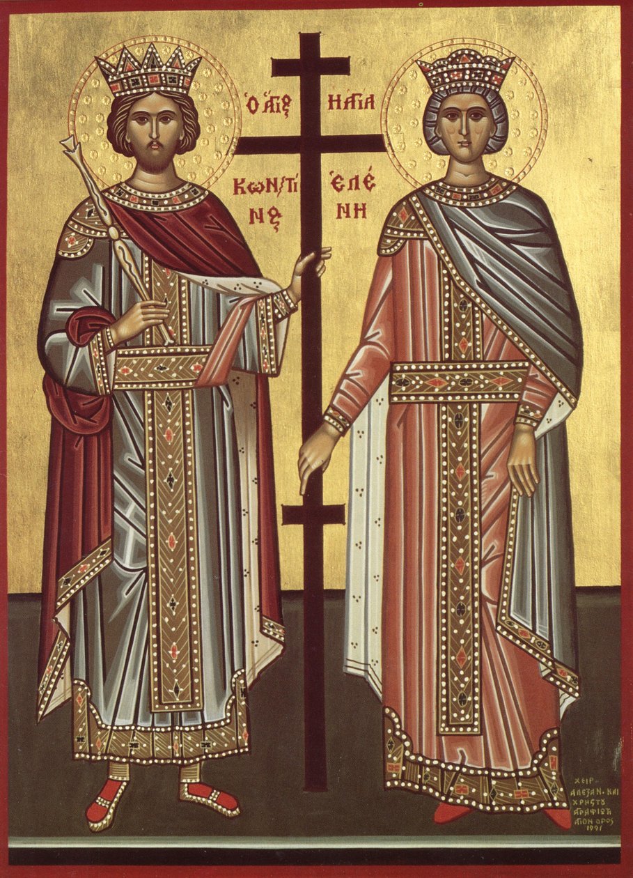 Císař Konstantin a jeho matka císařovna Helena Konstantinopolská (tisk) od Byzantine Byzantine
