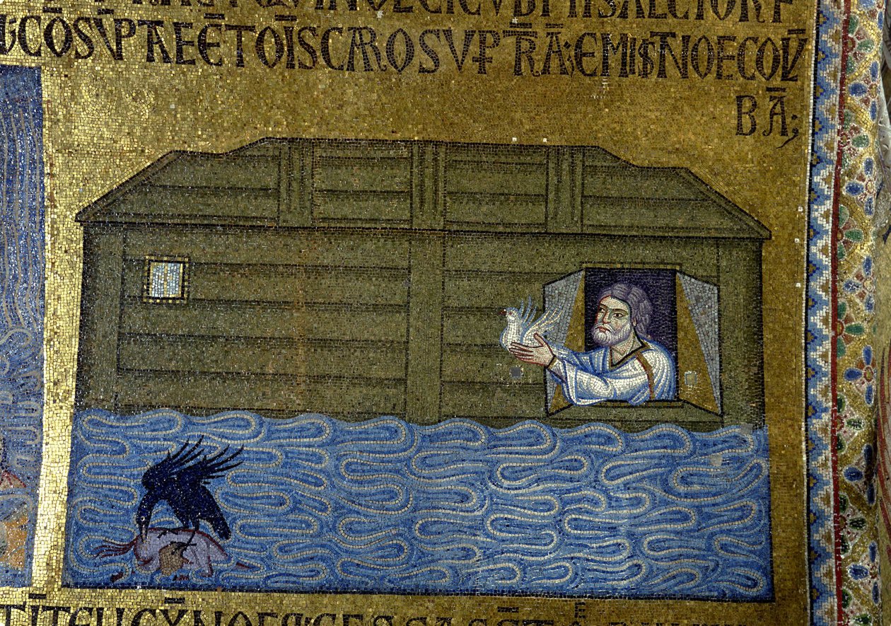 Příběh Noema: Noe posílá havrana a první holubici Detail vnitřních mozaik v bazilice sv. Marka, 11. století od Byzantine Byzantine