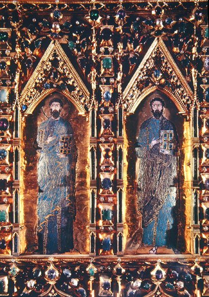 Pala dOro, detail zobrazující dva apoštoly (zlato a smalt vykládané drahými kameny) od Byzantine Byzantine