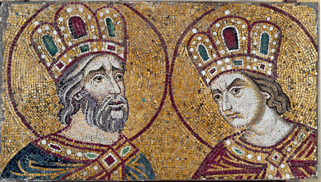 Římský císař Konstantin I. se svatou Helenou, jeho matkou (detail mozaiky) od Byzantine Byzantine