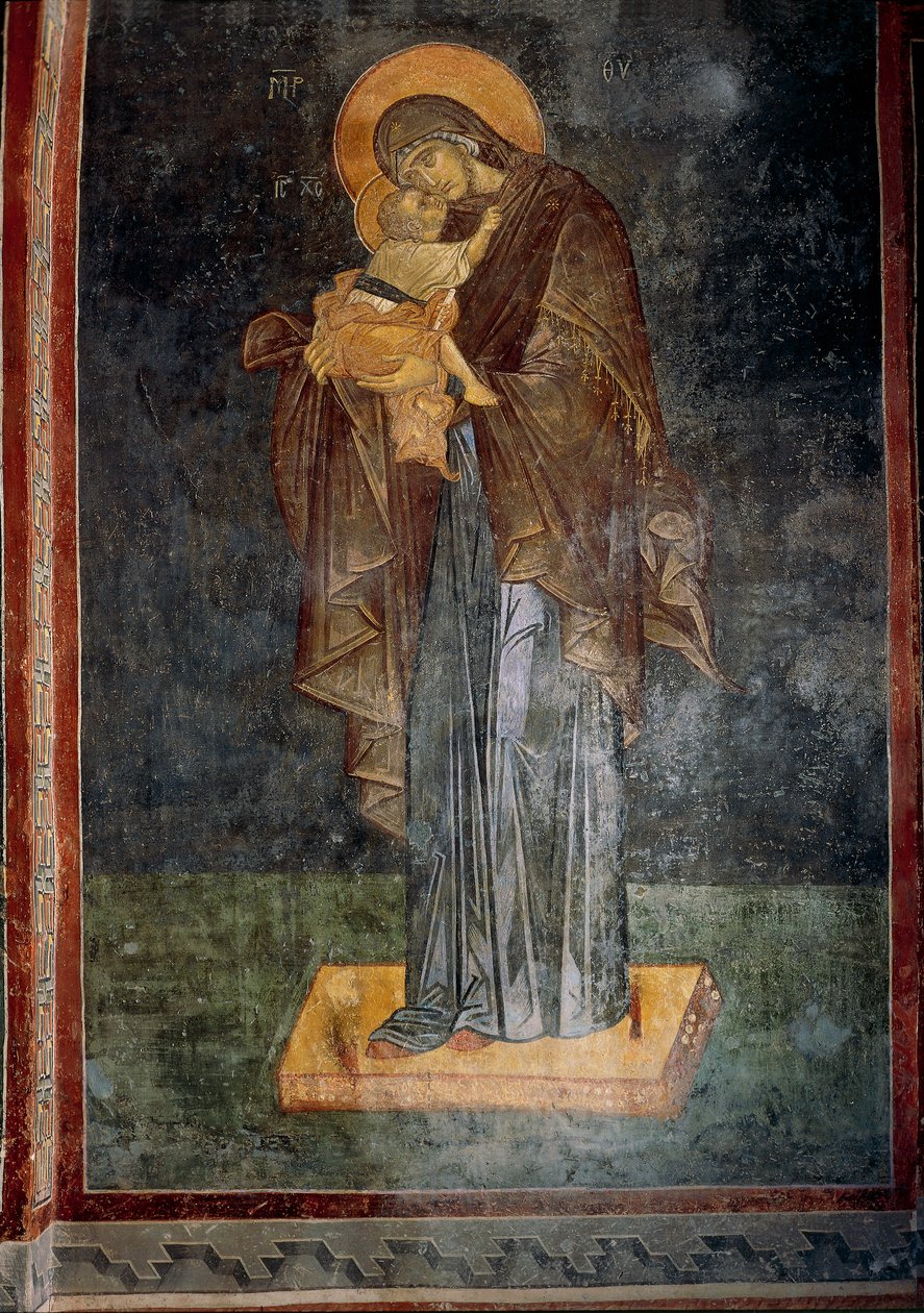 Panna a dítě (freska) od Byzantine Byzantine