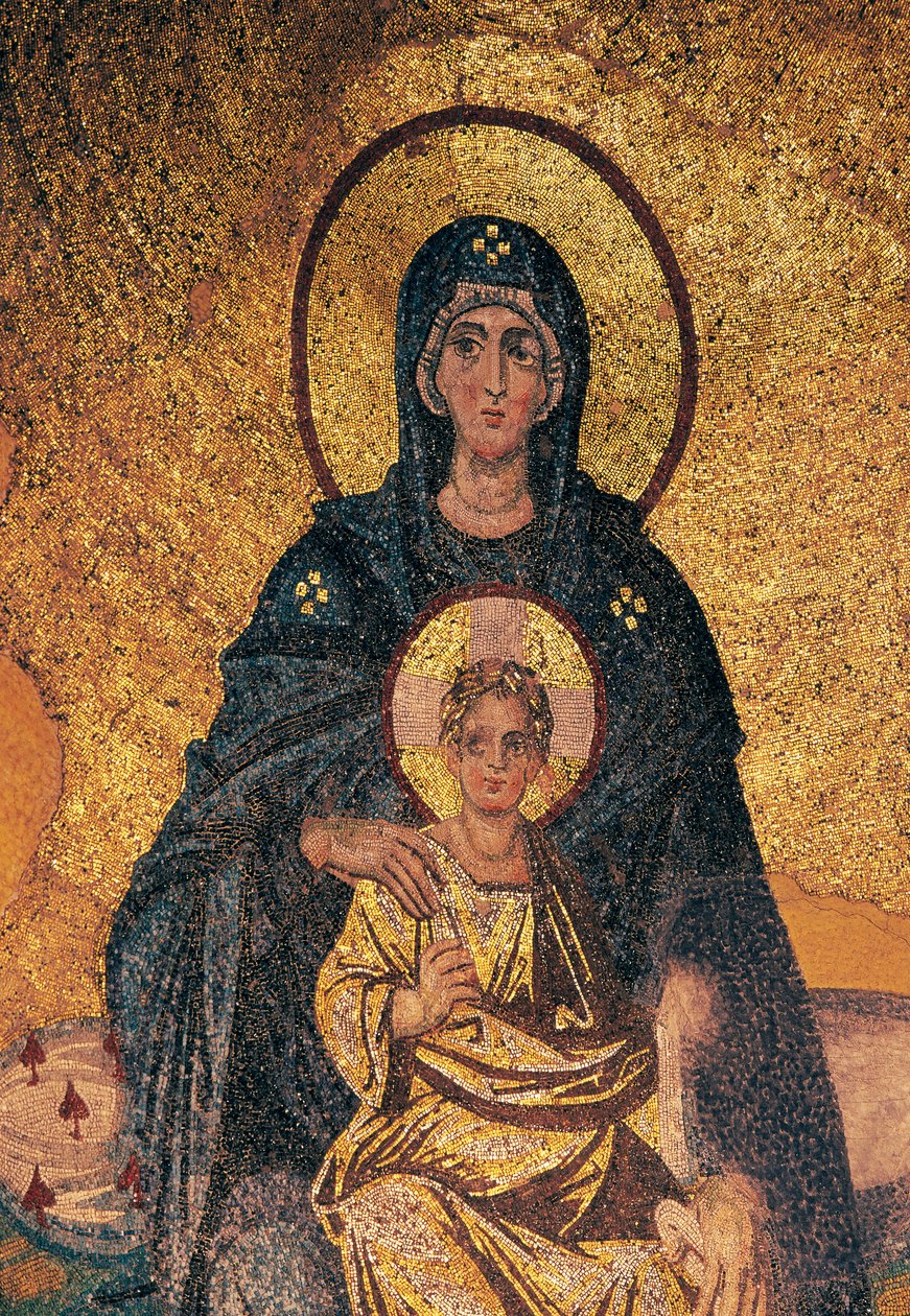 Panna a dítě na trůnu (mozaika) od Byzantine Byzantine