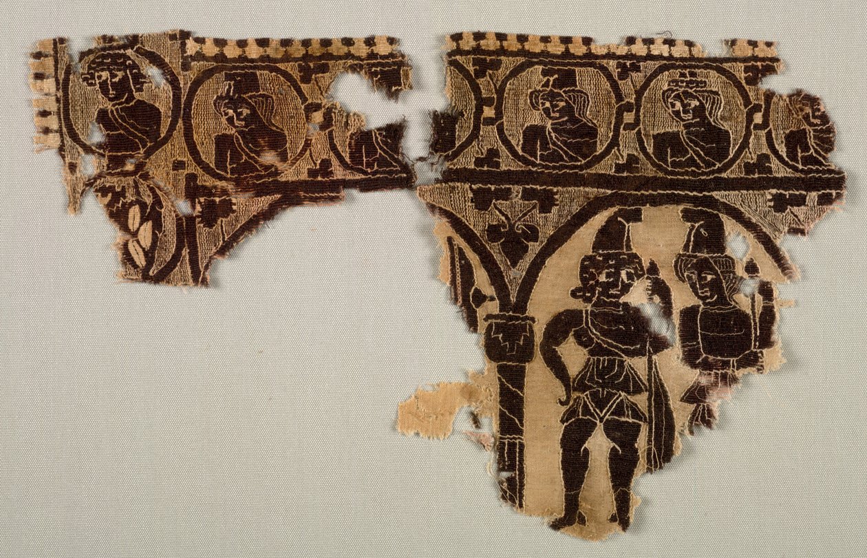 Ozdoba na krku tuniky, 400. léta (tkaní gobelínů s doplňkovým útkovým obalem, nebarvené len a barvená vlna) od Byzantine Period Egyptian