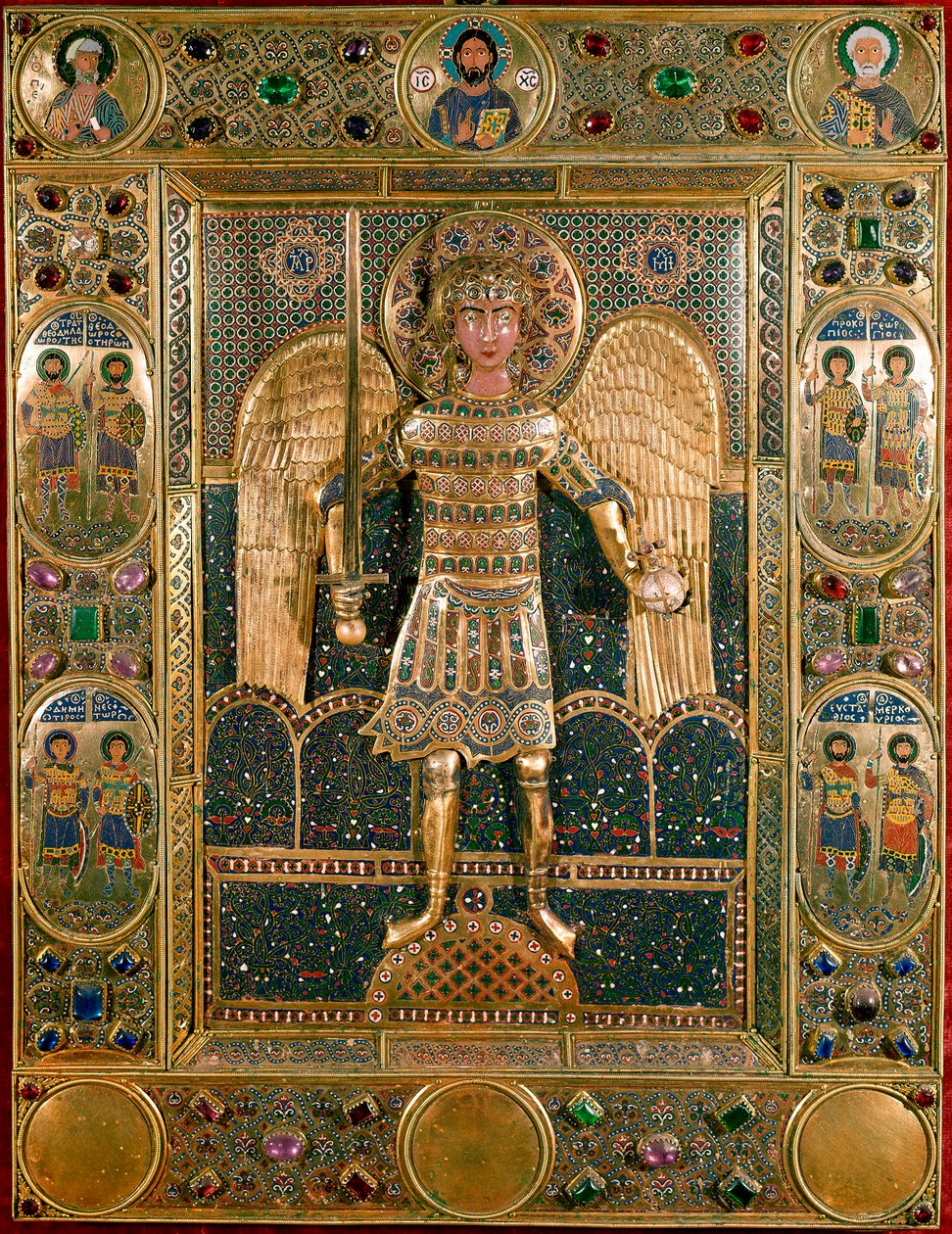 Byzantské umění: Vazba misálu Decoree Reprezentace archanděla svatého Michaela - Zlaté listy a Emaux od Byzantine School