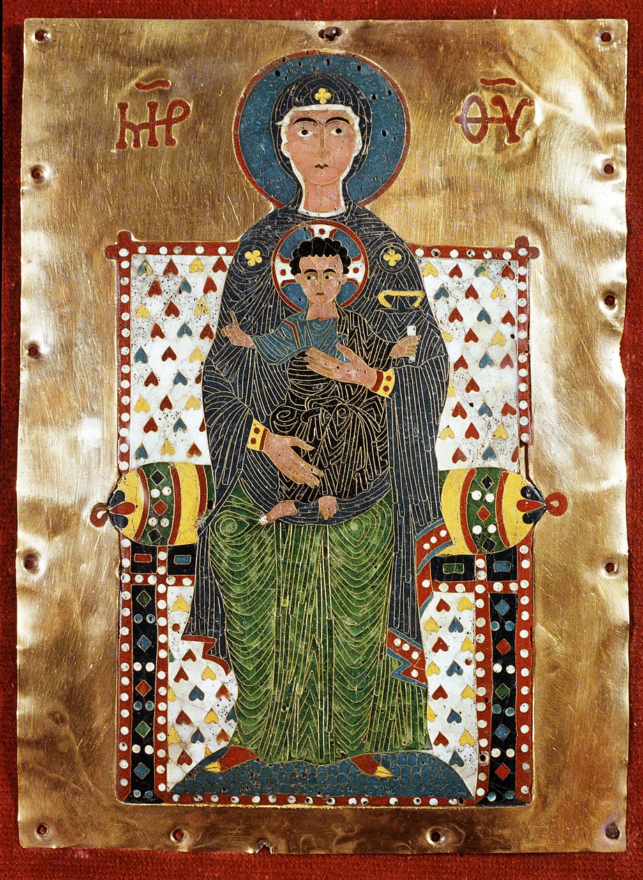Byzantské umění: Emaux du 12th century (Enamel): "Virgin with child" (Panna s dítětem) Emaux du 12th century (Enamel od Byzantine School