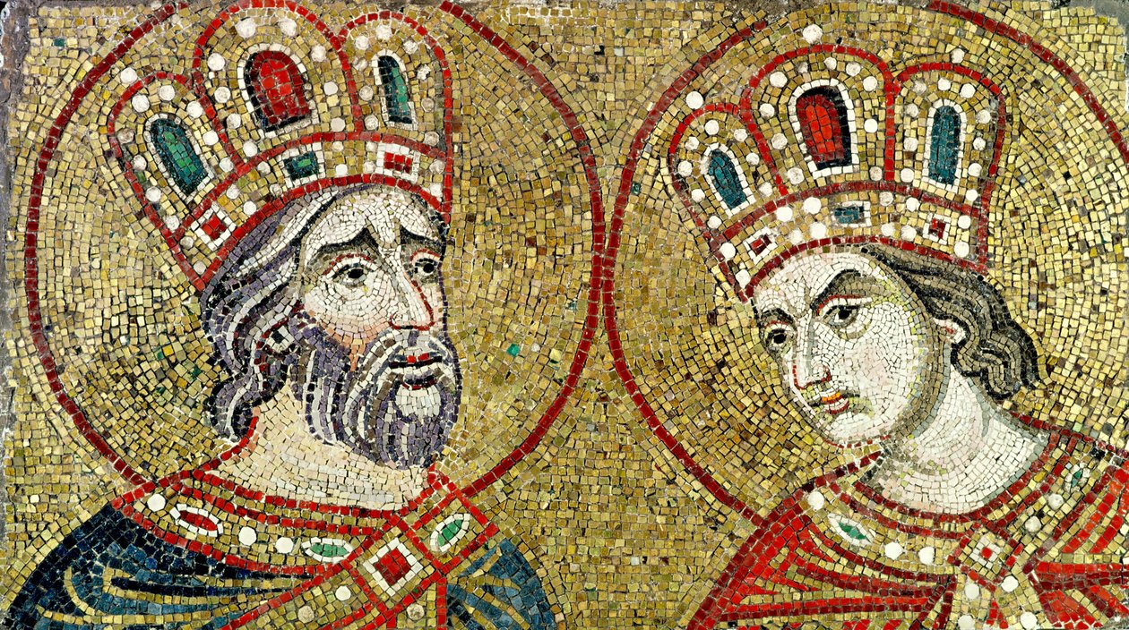 Konstantin Veliký (270-337) a Svatá Helena (mozaika) od Byzantine School