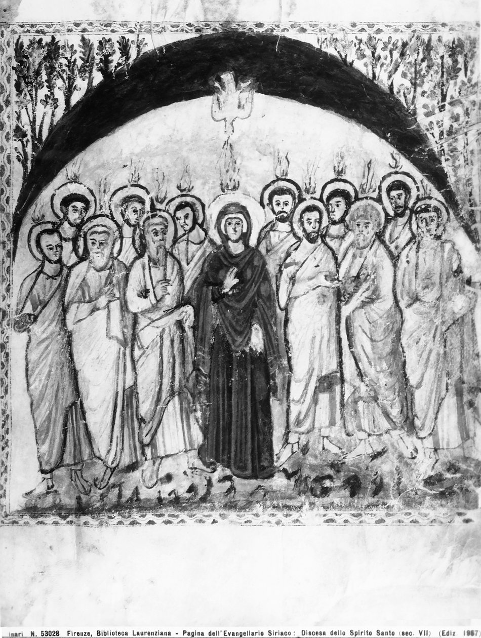 Sestup Ducha svatého, folio z evangelií Rabula, 586 n. l. (tempera na pergamenu) od Byzantine School
