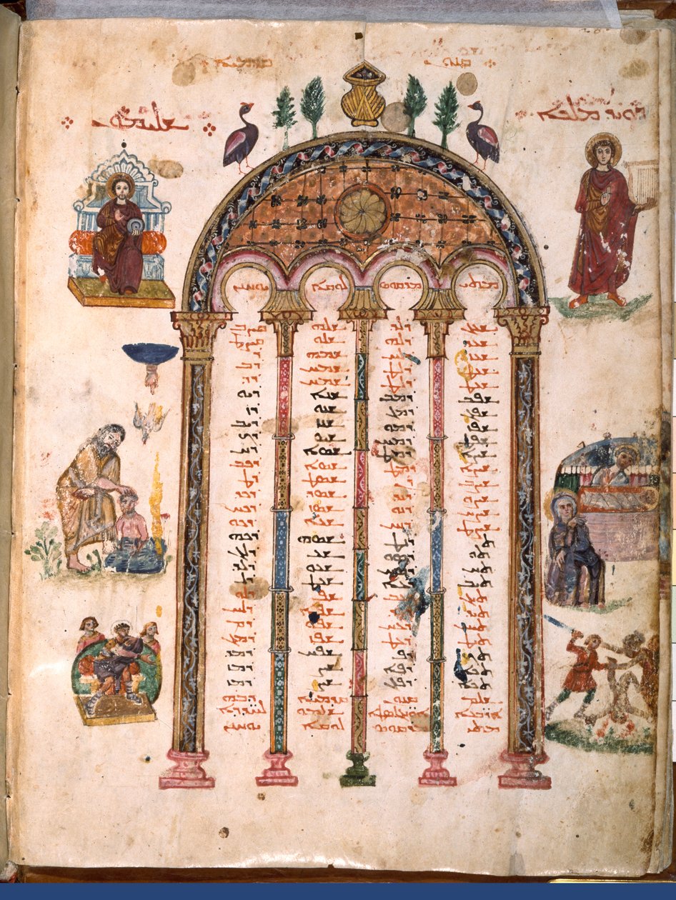 F.4v, kanonické tabulky, z evangelií Rabula, 586 n. l. (tempera na pergamenu) od Byzantine School