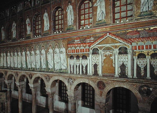 Fasáda Palazzo di Teodorico a Procesí mučedníků, 527-99 (mozaika) od Byzantine School