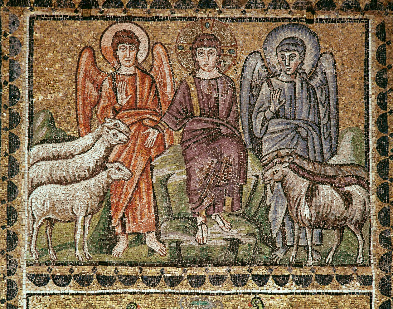 Ježíš odděluje ovce od koz (Detail mozaiky, 6. století) od Byzantine School
