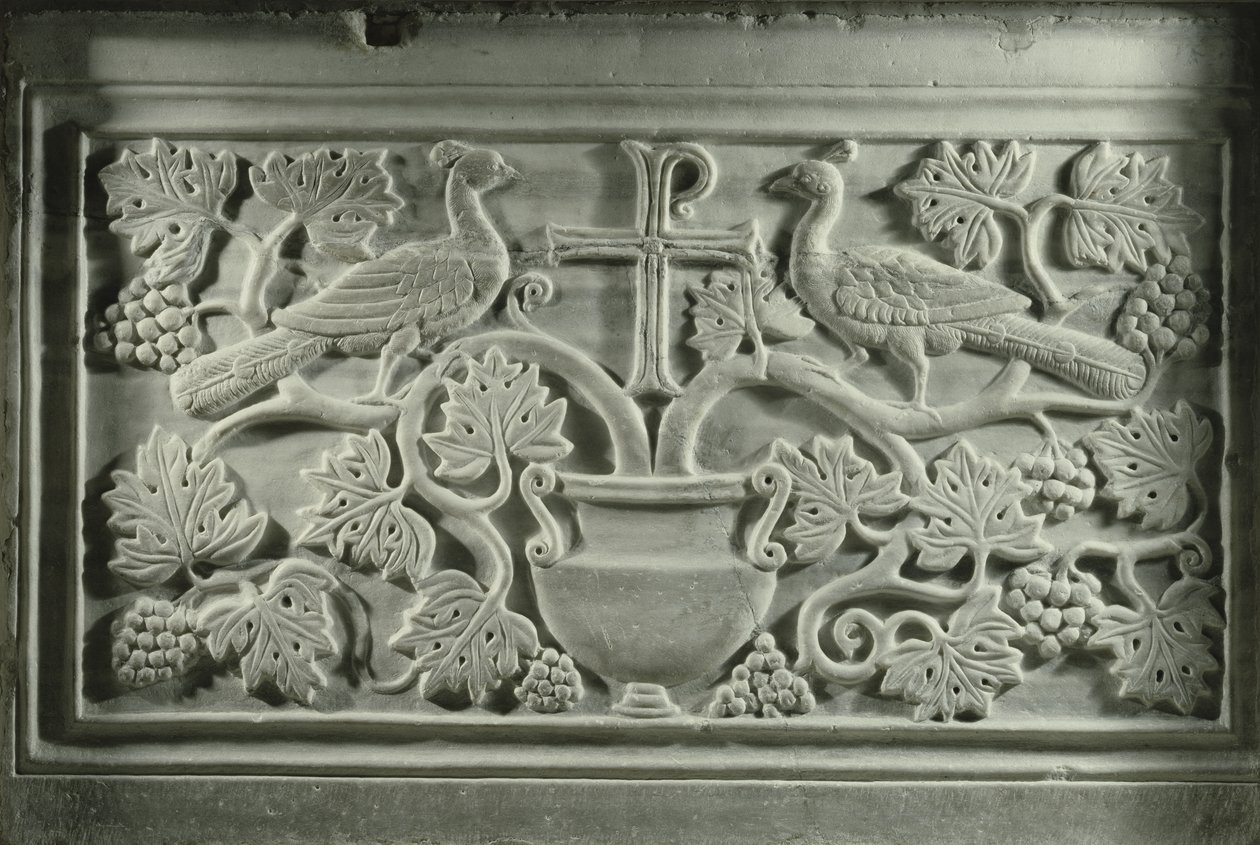Pávi a vinná réva (mramor) od Byzantine School