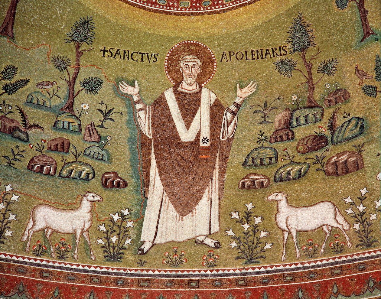Portrét Apollinarise z Ravenny, prvního ravennského biskupa a biskupa Classe (Detail mozaiky, 6. století) od Byzantine School