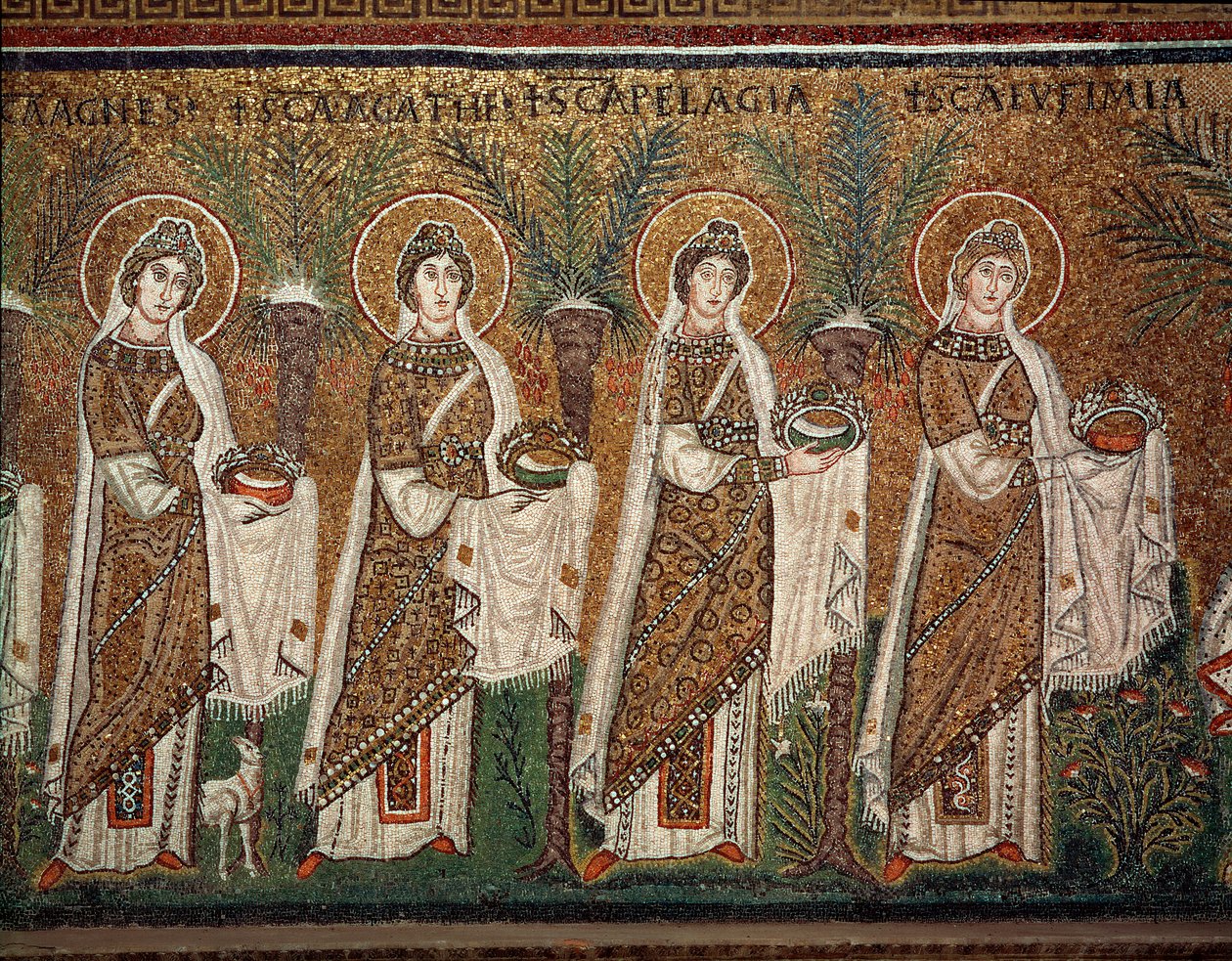 Procesí panen (Detail mozaiky, 6. století) od Byzantine School