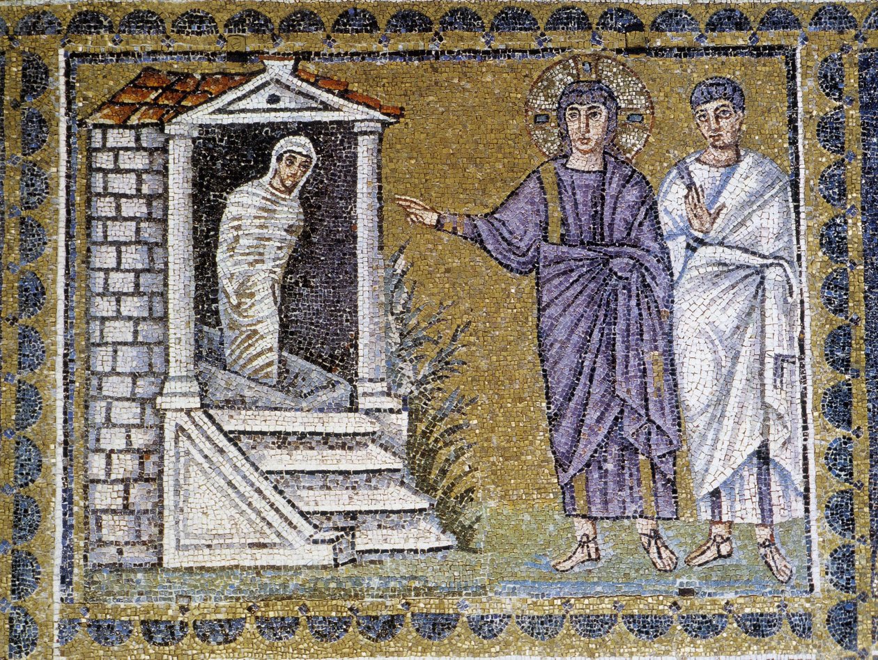 Vzkříšení Lazara, nástěnná mozaika v kostele svatého Apolináře, Ravenna, 6. století. od Byzantine School