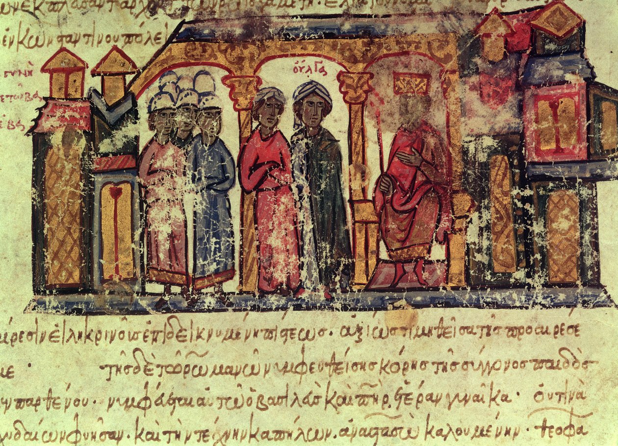 Konverze Olgy († 969) z madridských Skylitzes od Byzantine School