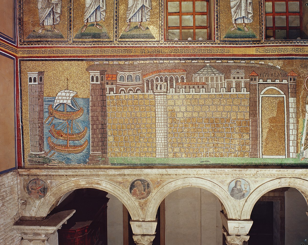 Flotila v přístavu Ravenna, 535-38 nl (mozaika) od Byzantine School