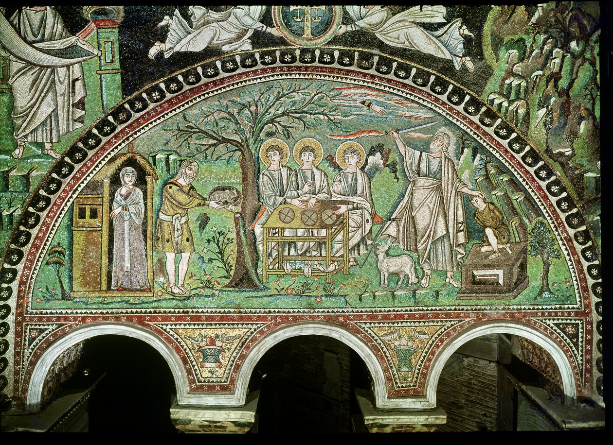 Abrahamova pohostinnost a oběť Izáka, 6. století (mozaika) od Byzantine School
