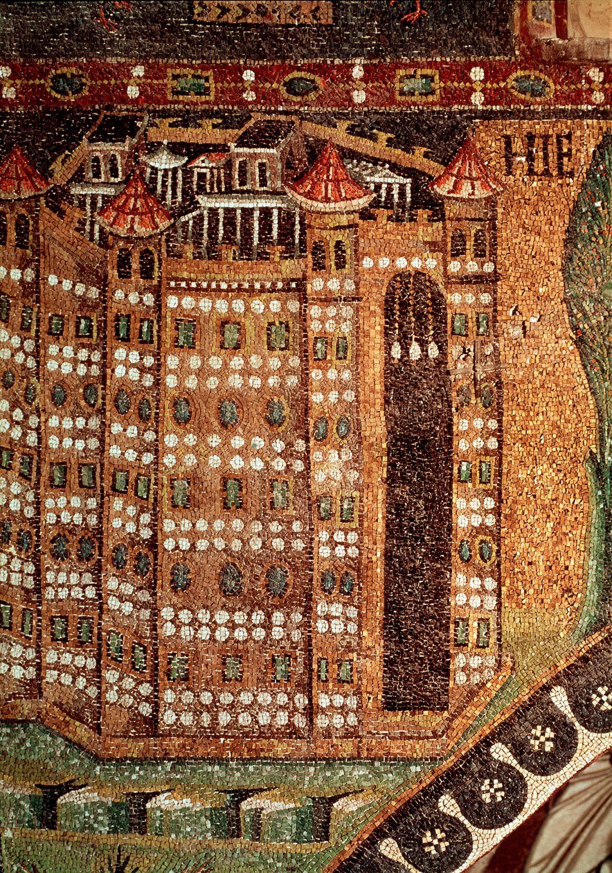 Pohled na Jeruzalém (detail mozaiky, 6. století) od Byzantine School