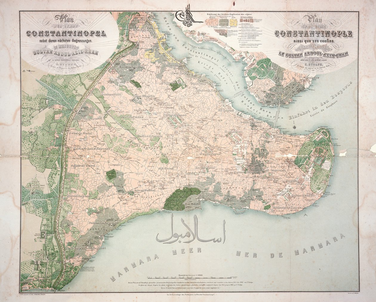 Mapa Konstantinopole a okolních oblastí, 1855-63 od C. Stolpe