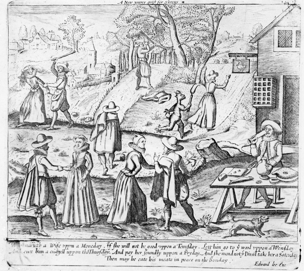 Novoroční dárek pro rejsky, hospoda. od Edwarda Lee, kolem 1620 od C. Terill