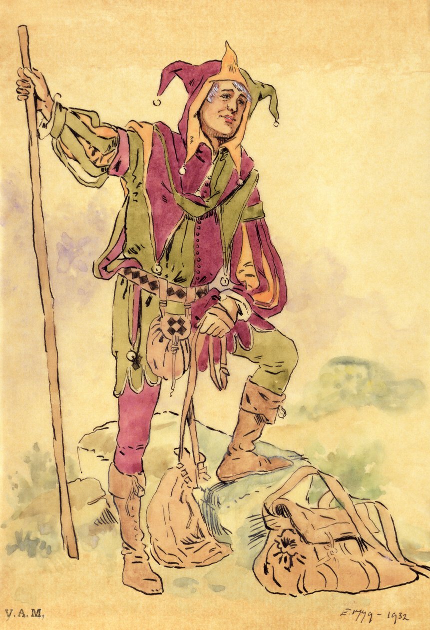 Kostýmní návrh pro šaška pro Sen noci svatojánské c.1881-93 od C. Wilhelm