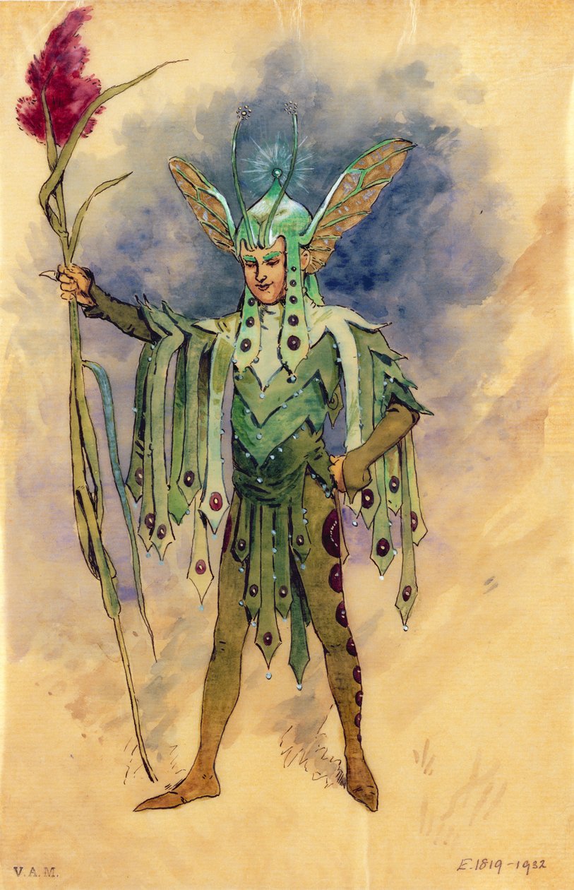 Peaseblossom, kostýmní návrh pro Sen noci svatojánské, produkoval R. Courtneidge v Princes Theatre, Manchester od C. Wilhelm