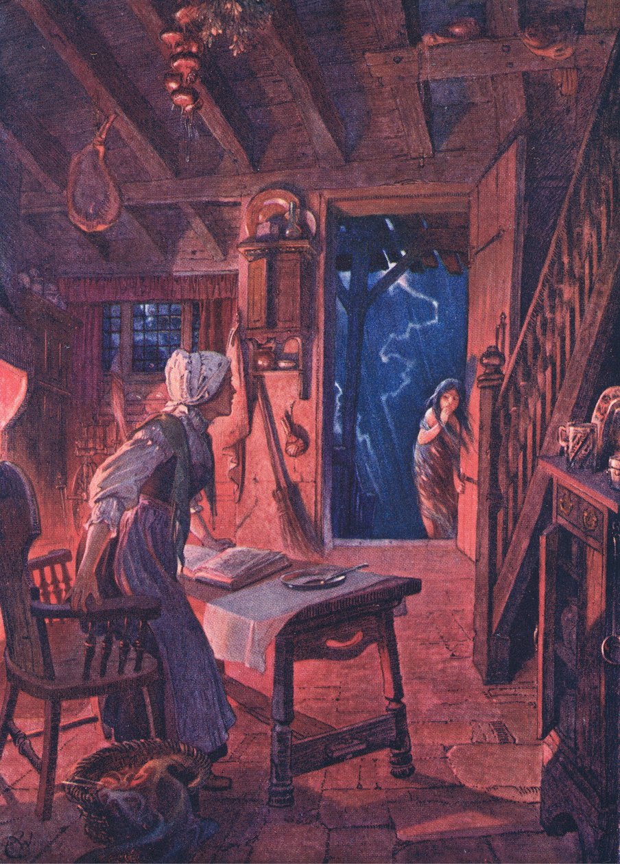 Dveře se rozlétly a na prahu uviděla překvapená žena mladou dívku z hospody The Child of the Air. od Duckworth, 1910 od C. Wilhelm