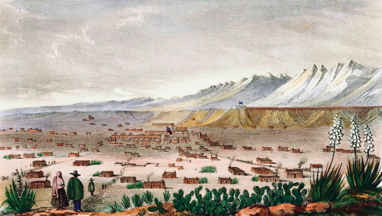 Santa Fe, Nové Mexiko, kolem roku 1848. (tisk) od C.B. Graham