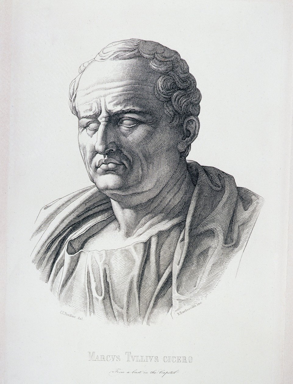 Portrét Marcuse Tullia Cicera (106-43 př.nl) vyrytý B.Bartoccini, 1849 od C.C Perkins