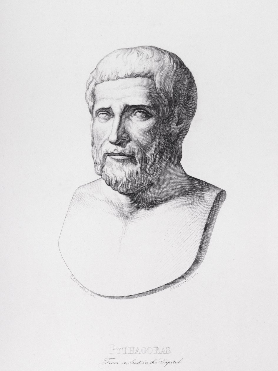Portrét Pythagora (asi 580-500 př.nl) vyrytý B.Barloccini, 1849 od C.C Perkins