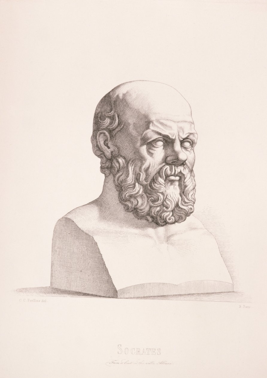 Portrét Sokrata (asi 470-399 př. n. l.) vyryl B. Barloccini, 1849 od C.C Perkins