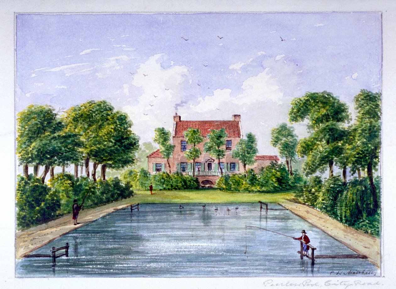 Lidé rybaření v Peerless Pool, City Road, Finsbury, Londýn, c1800. od CH Matthews