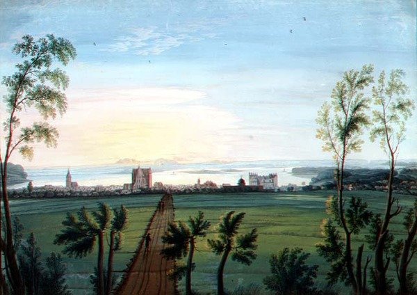 Pohled na Schwerin, ráno (akvarel) od C.H. Nipperdey